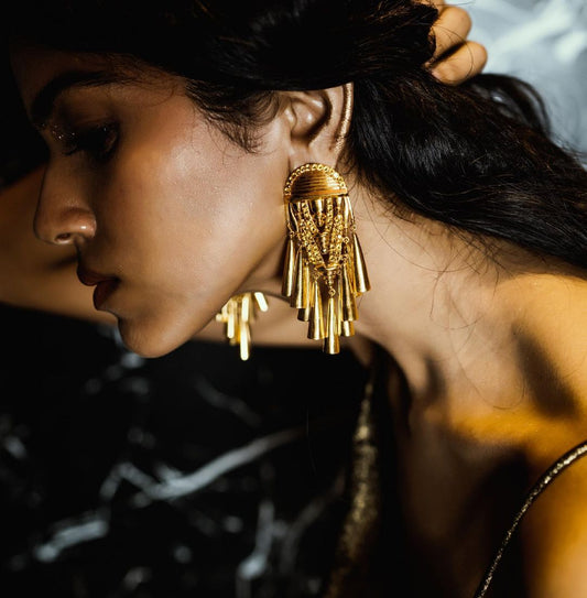 Shikhara eardanglers in gold freeshipping - Ridhi Asrani